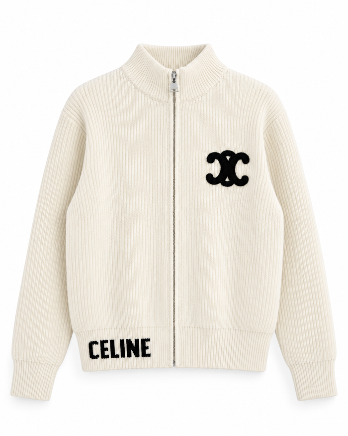 CC Strickjacke mit Reißverschluss – Creme