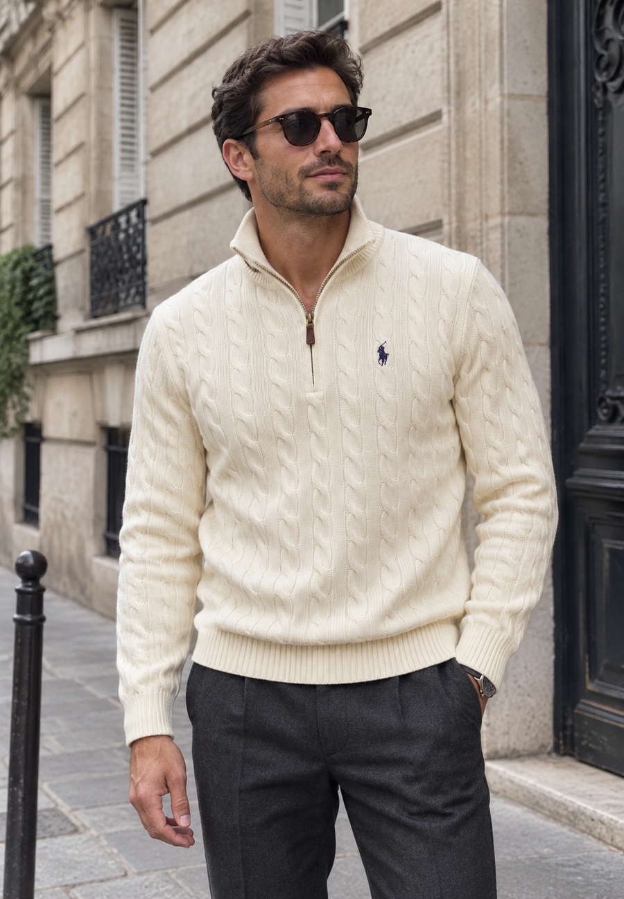 RL Zipper – Zopfmusterpullover